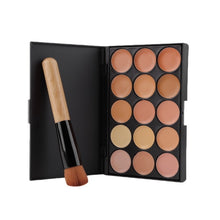 Load image into Gallery viewer, Professional Makeup tool set 15 Color Face Concealer Eyeshadow Palette + Wood Handle Flat Angled Brush kit Make up Setke up Set